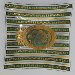 Vintage Cora 22k Gold Green Stripe Glass Dish